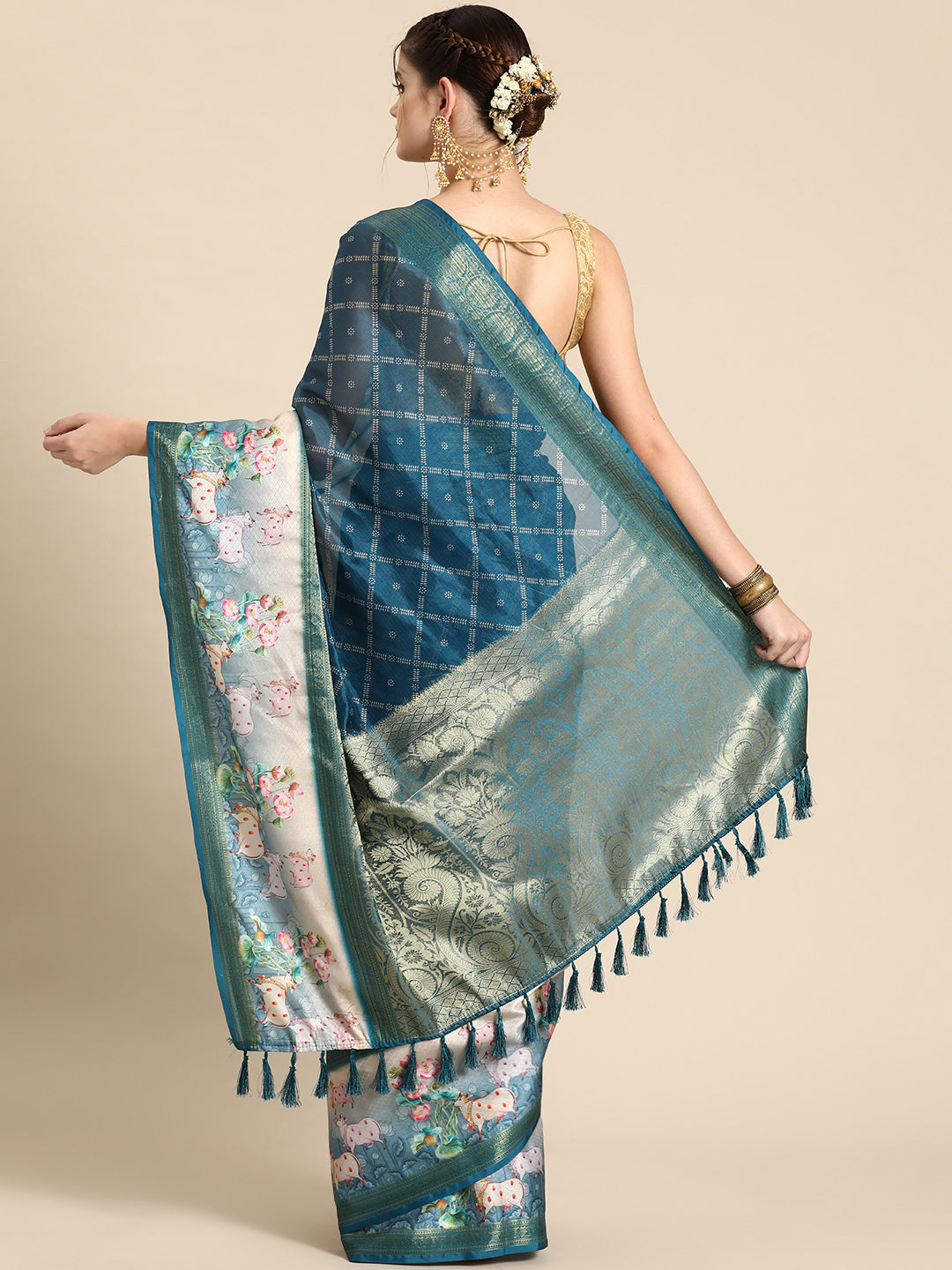 Kanjivaram Silk Pichwai Digital Printed Zari Woven Saree