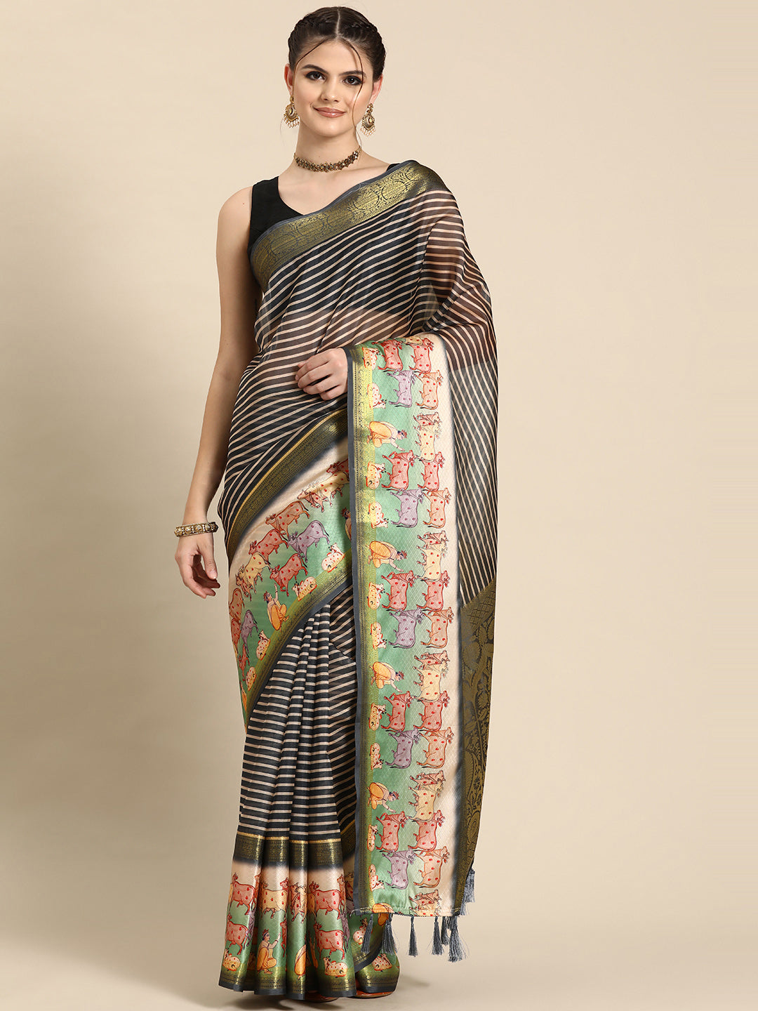 Kanjivaram Silk Pichwai Digital Printed Zari Woven Saree