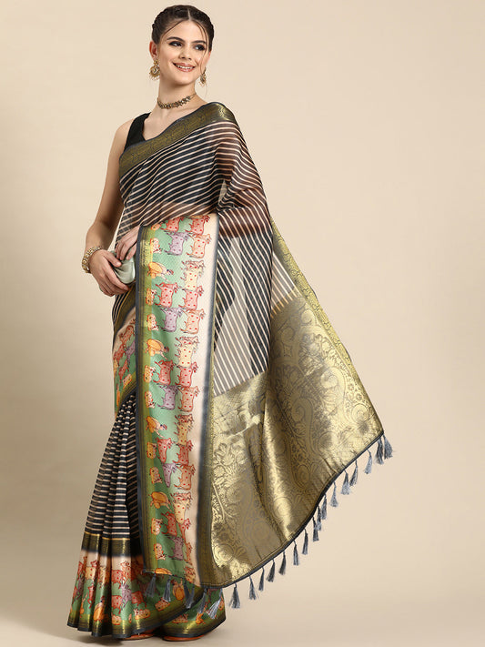 Kanjivaram Silk Pichwai Digital Printed Zari Woven Saree