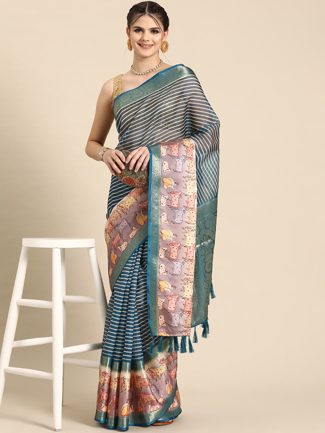 Kanjivaram Silk Pichwai Digital Printed Zari Woven Saree