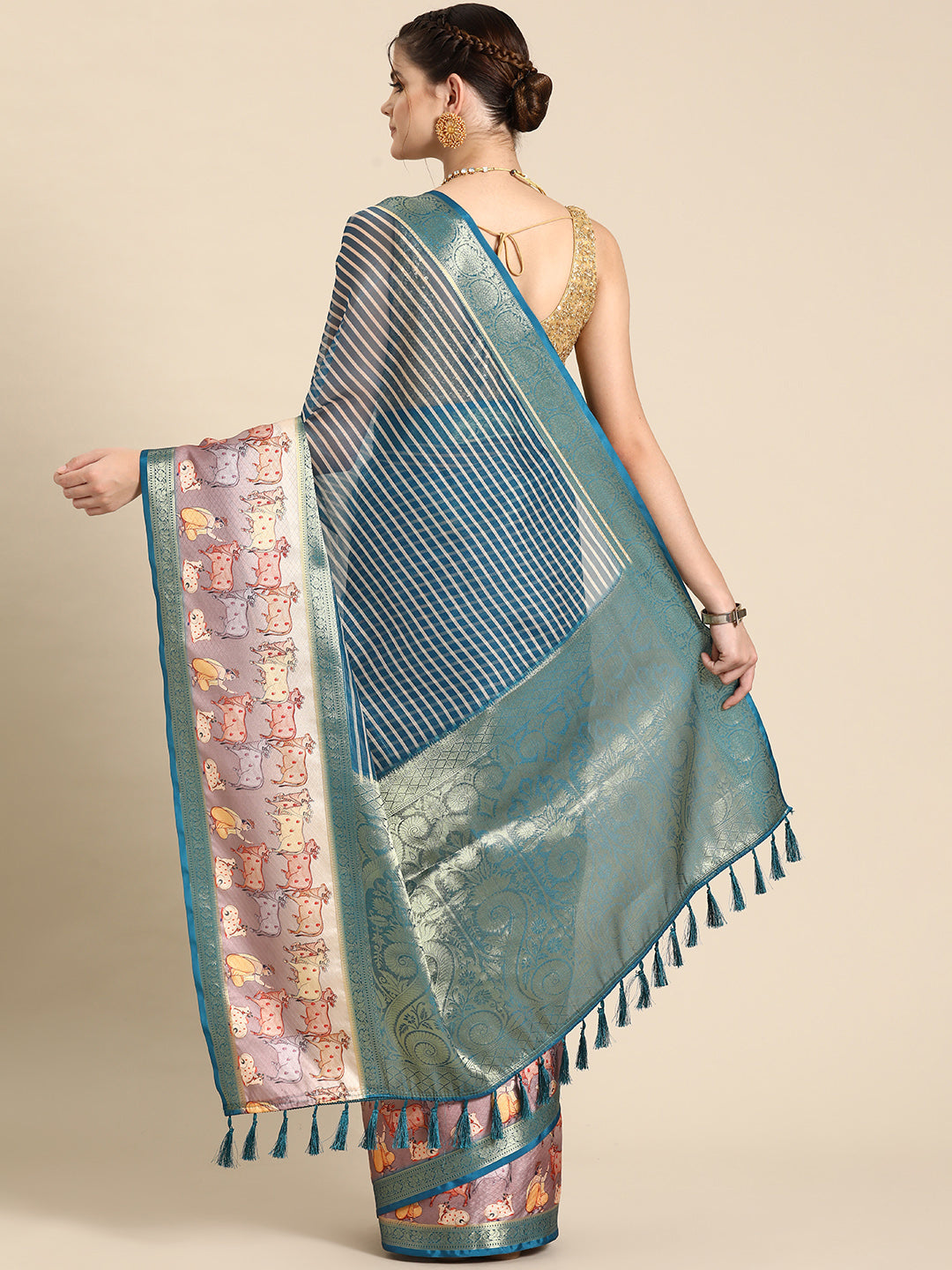 Kanjivaram Silk Pichwai Digital Printed Zari Woven Saree