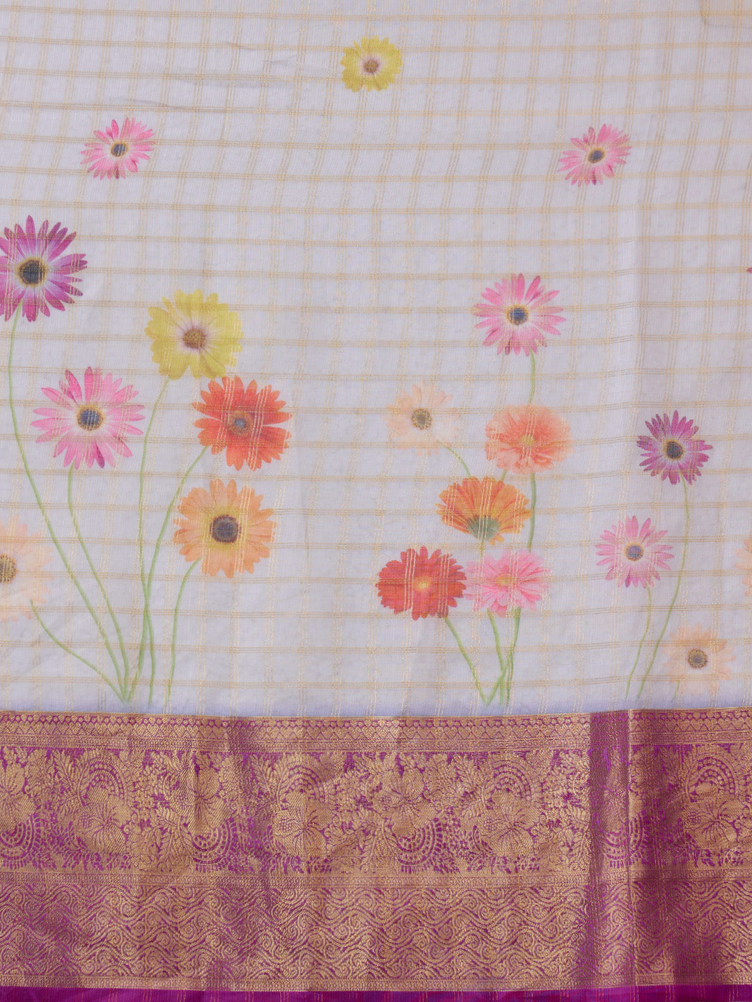 Digital Printed Muga Silk Checks Saree