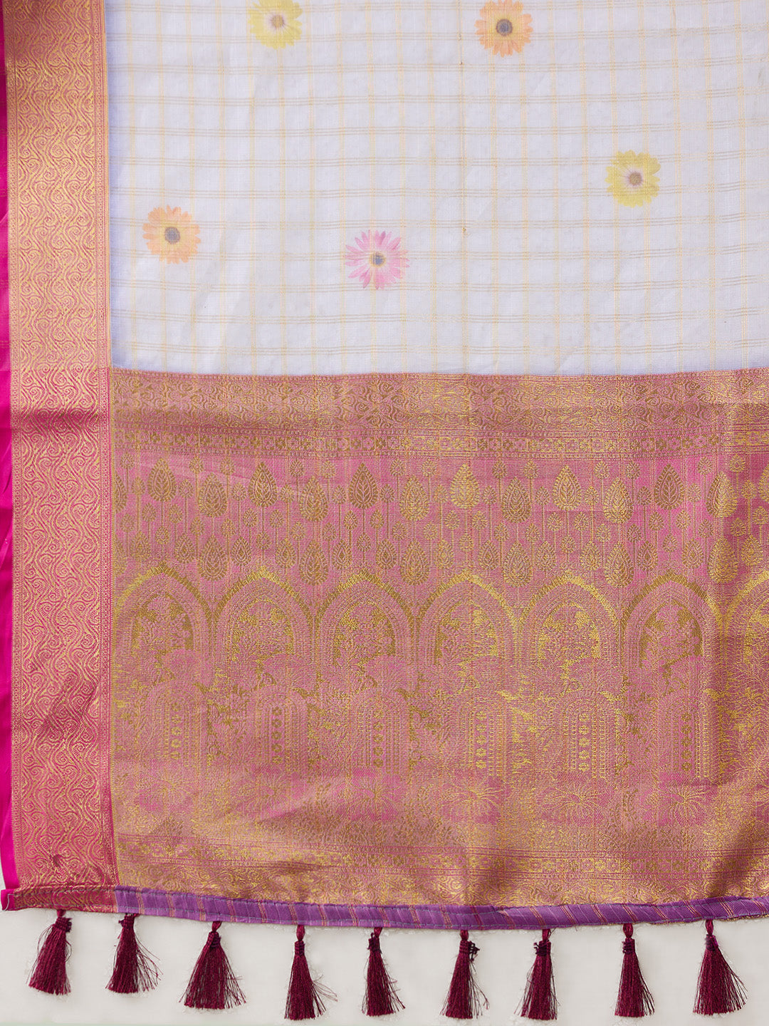 Digital Printed Muga Silk Checks Saree