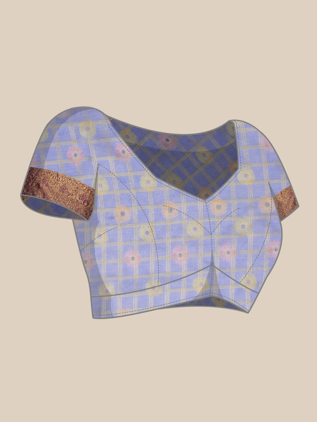 Digital Printed Muga Silk Checks Saree