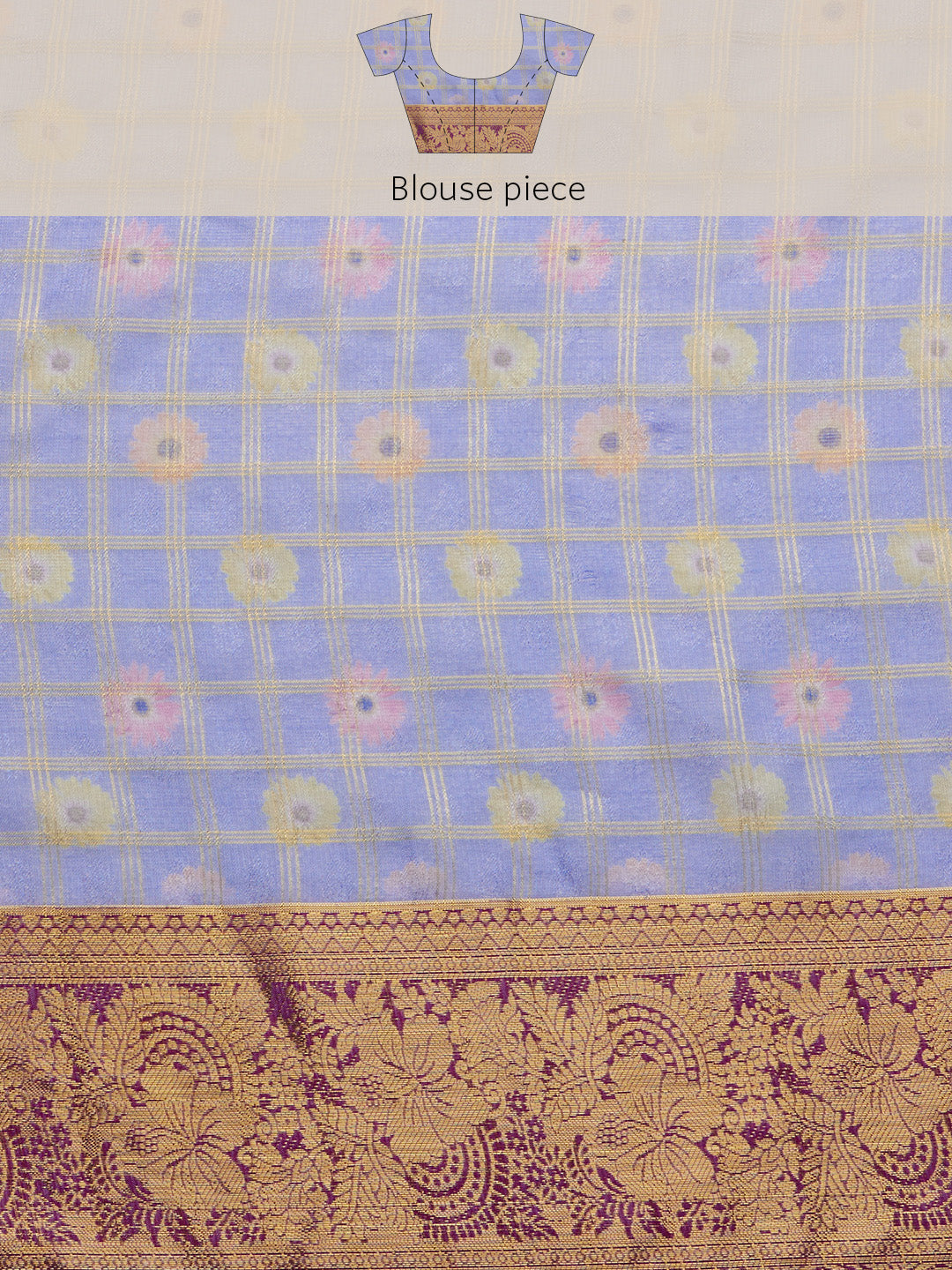 Digital Printed Muga Silk Checks Saree