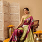 Prism Violet Zari Woven Banarasi Soft Silk Saree With Floral Digital Print