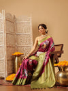 Prism Violet Zari Woven Banarasi Soft Silk Saree With Floral Digital Print