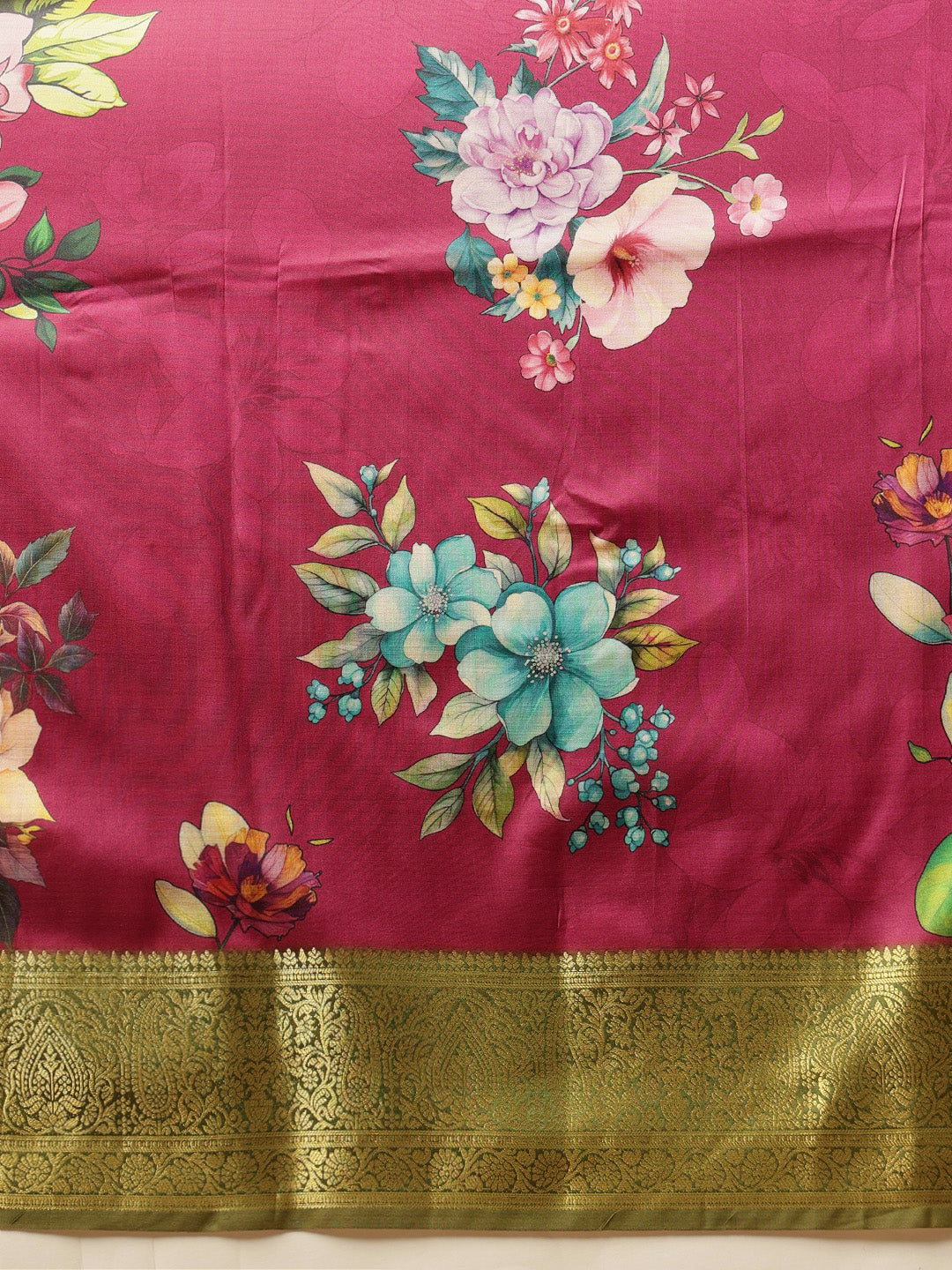Prism Violet Zari Woven Banarasi Soft Silk Saree With Floral Digital Print