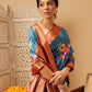 Woven Banarasi Soft Silk Heritage Blue Saree With Floral Digital Print