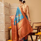 Woven Banarasi Soft Silk Heritage Blue Saree With Floral Digital Print