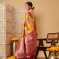 Mustard Yellow Zari Woven Banarasi Soft Silk Saree With Floral Digital Print