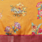 Mustard Yellow Zari Woven Banarasi Soft Silk Saree With Floral Digital Print