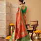 Woven Banarasi Soft Silk Saree With Floral Digital Print