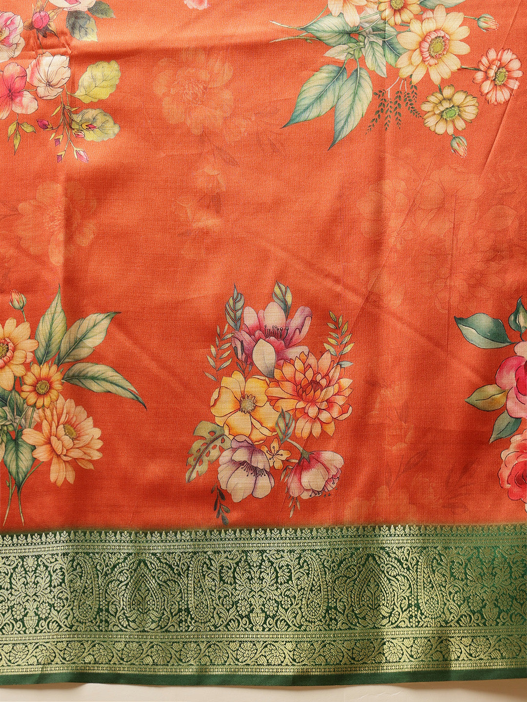 Woven Banarasi Soft Silk Saree With Floral Digital Print