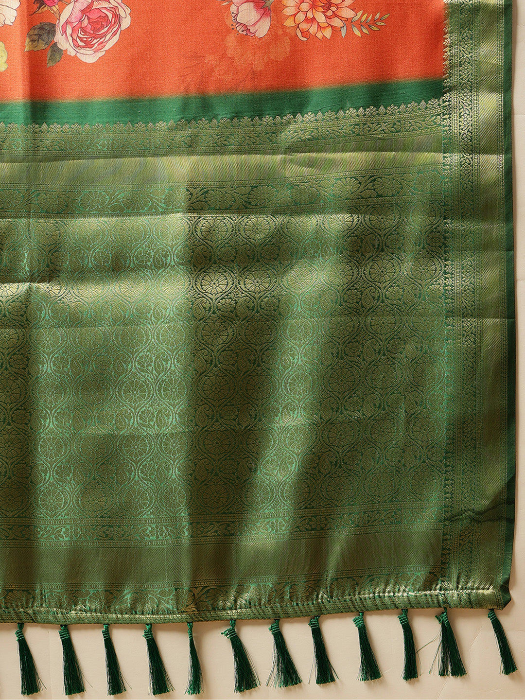 Woven Banarasi Soft Silk Saree With Floral Digital Print