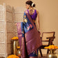 Royal Blue Zari Woven Banarasi Soft Silk Saree With Floral Digital Print