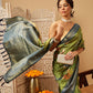 Woven Banarasi Soft Silk Classic Green Saree With Floral Digital Print