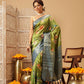 Woven Banarasi Soft Silk Classic Green Saree With Floral Digital Print