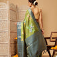 Woven Banarasi Soft Silk Classic Green Saree With Floral Digital Print