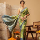 Woven Banarasi Soft Silk Classic Green Saree With Floral Digital Print