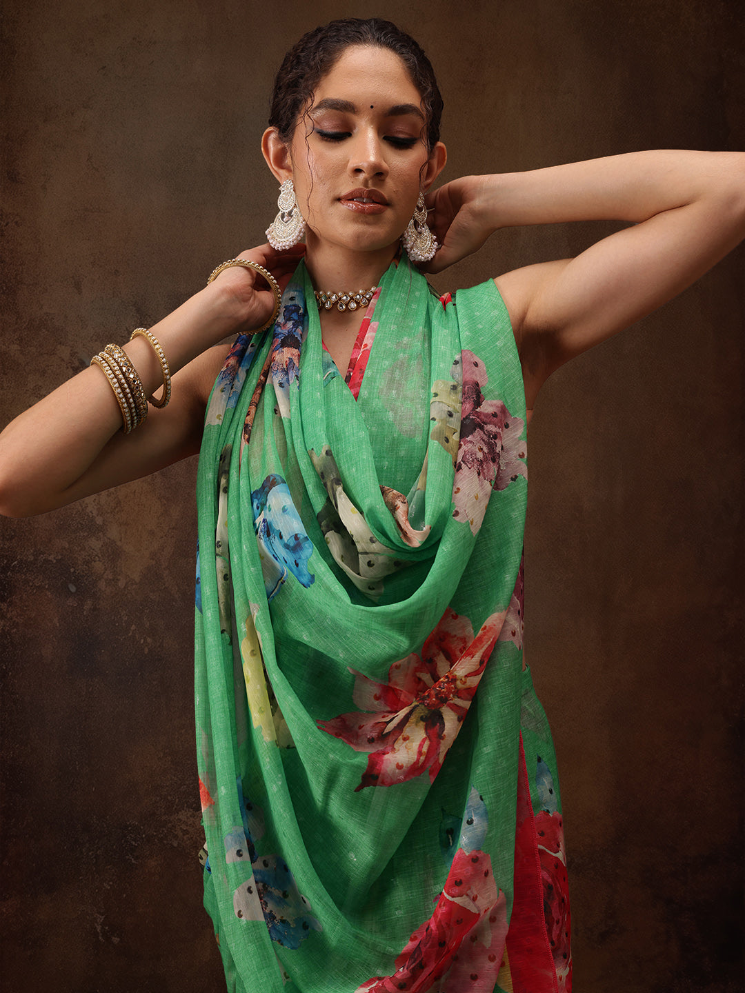 Chiffon Digital Print Floral Saree