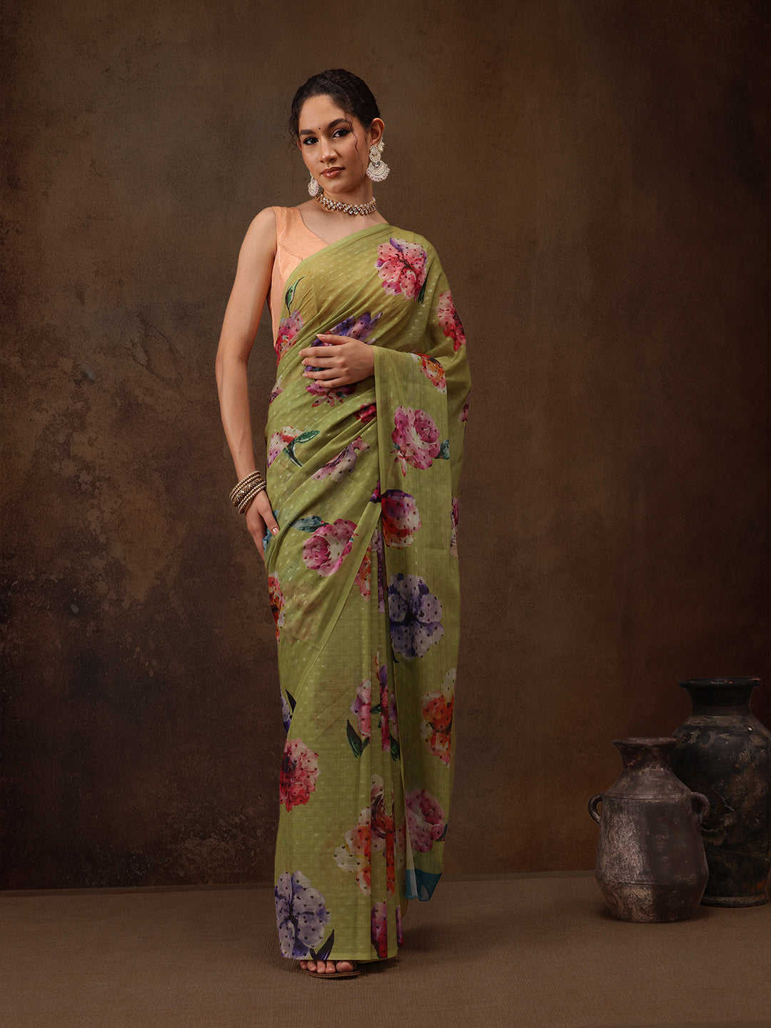 Chiffon Digital Print Floral Saree