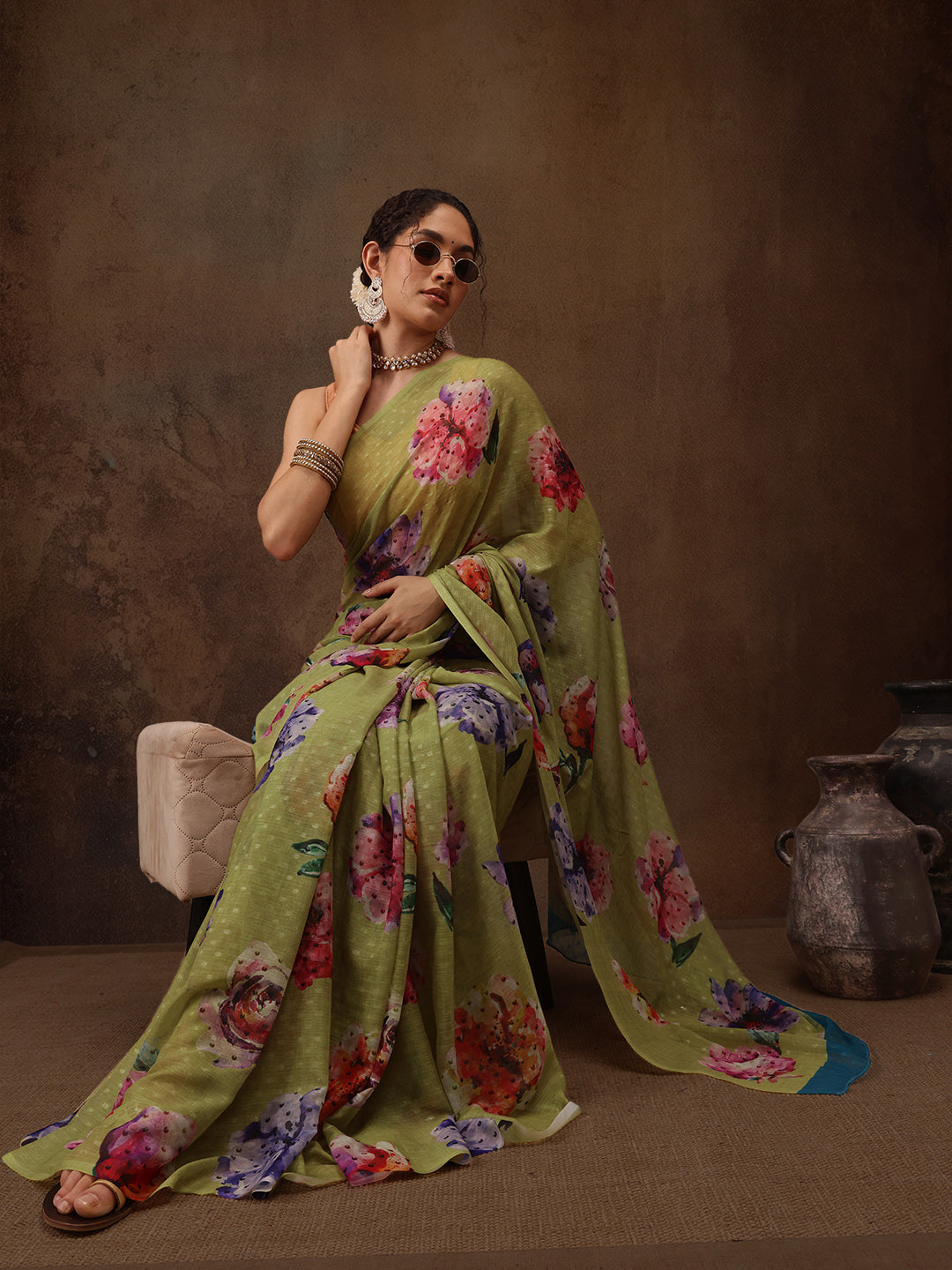 Chiffon Digital Print Floral Saree