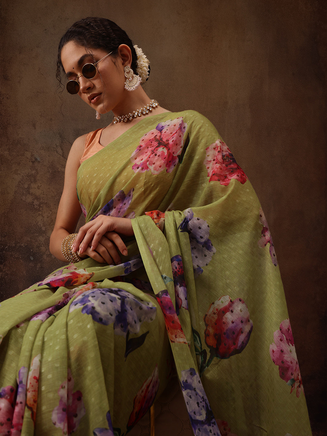 Chiffon Digital Print Floral Saree
