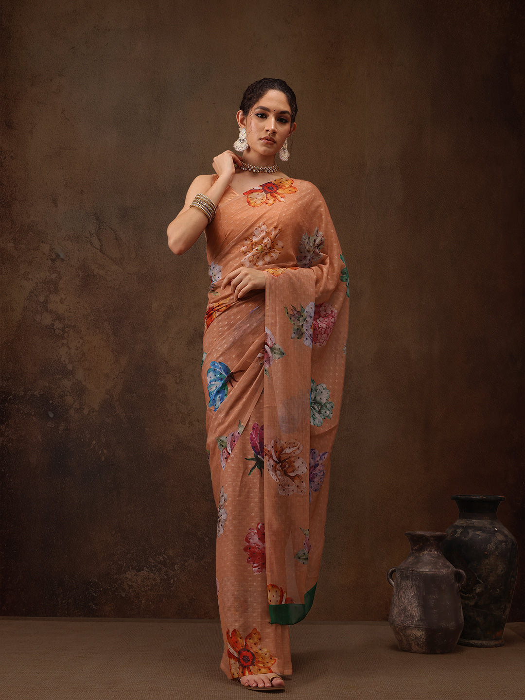 Chiffon Digital Print Floral Saree