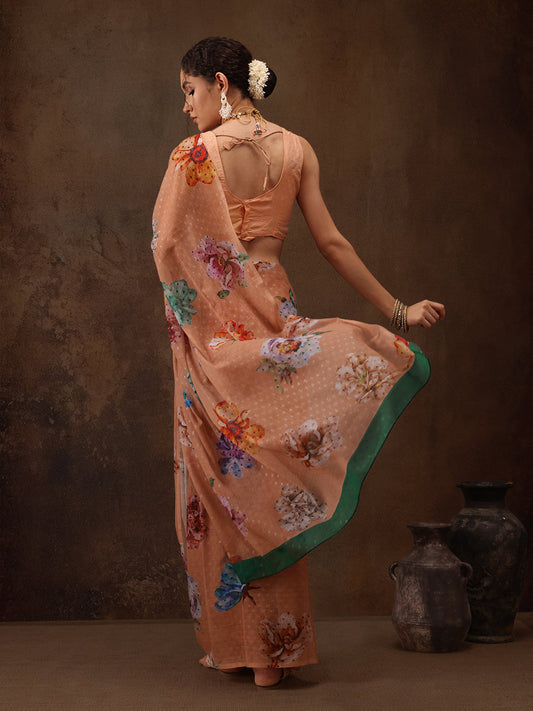 Chiffon Digital Print Floral Saree
