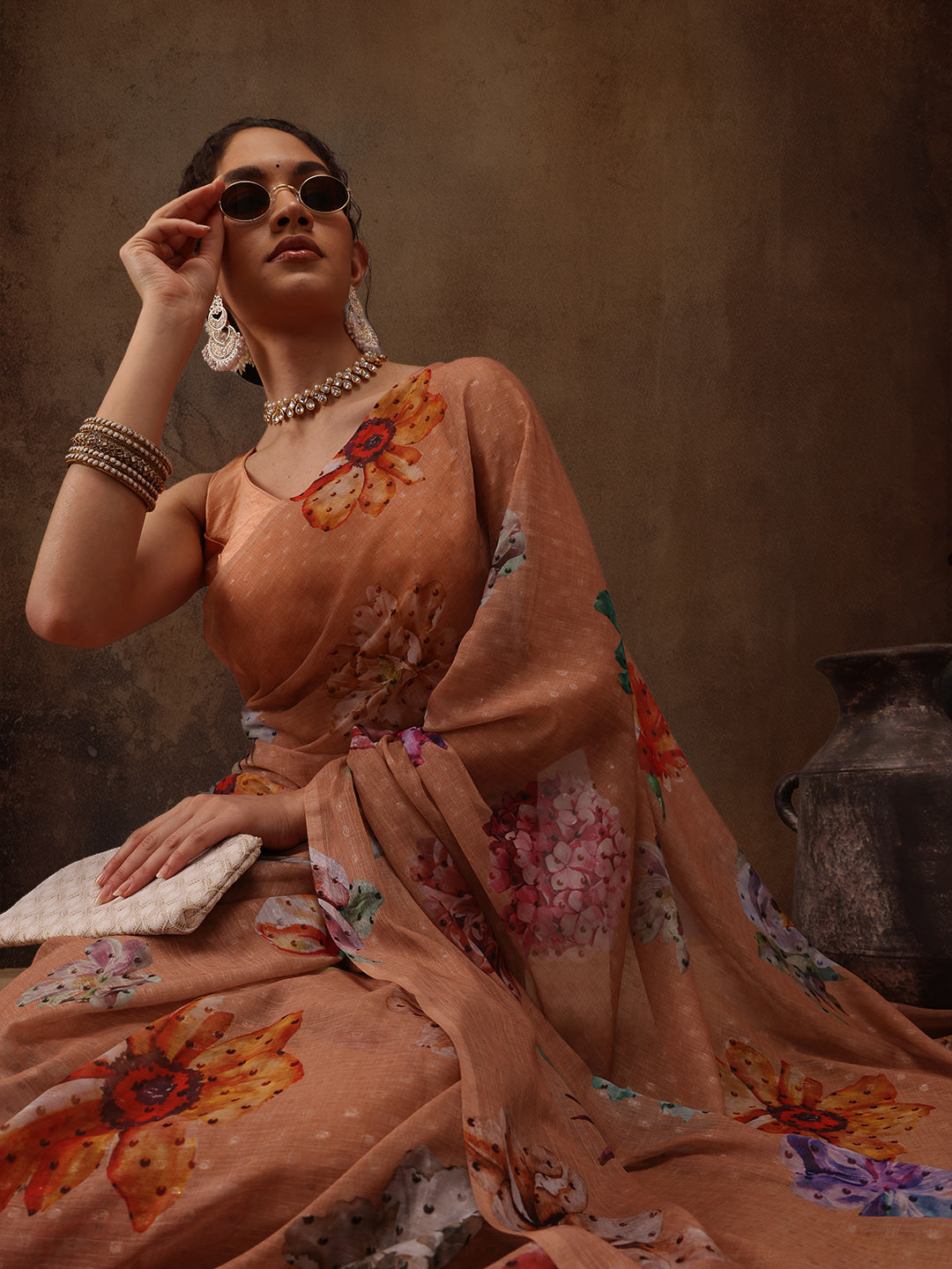 Chiffon Digital Print Floral Saree