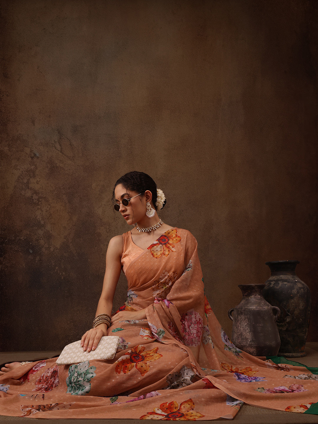 Chiffon Digital Print Floral Saree