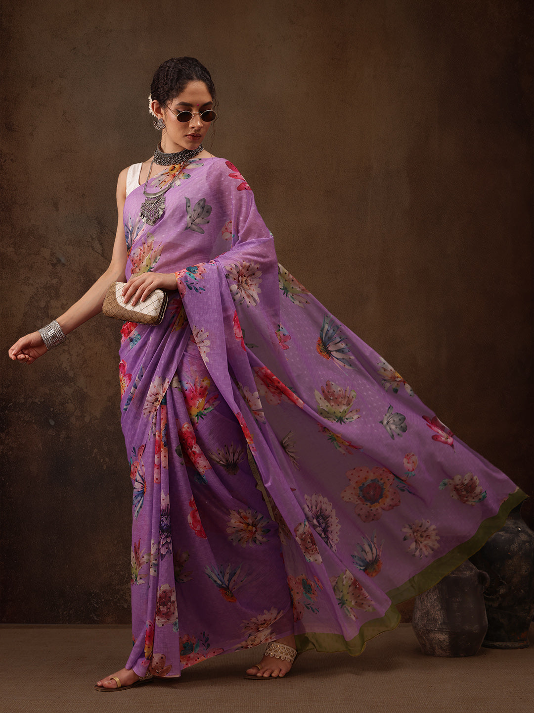 Chiffon Digital Print Floral Saree