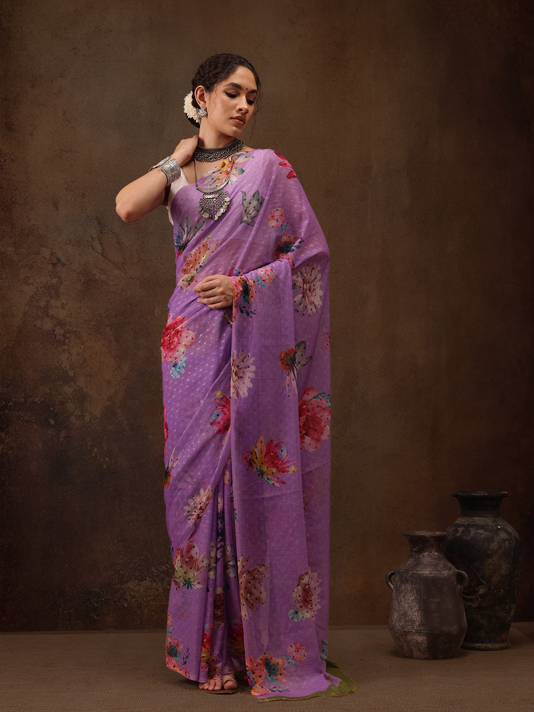 Chiffon Digital Print Floral Saree