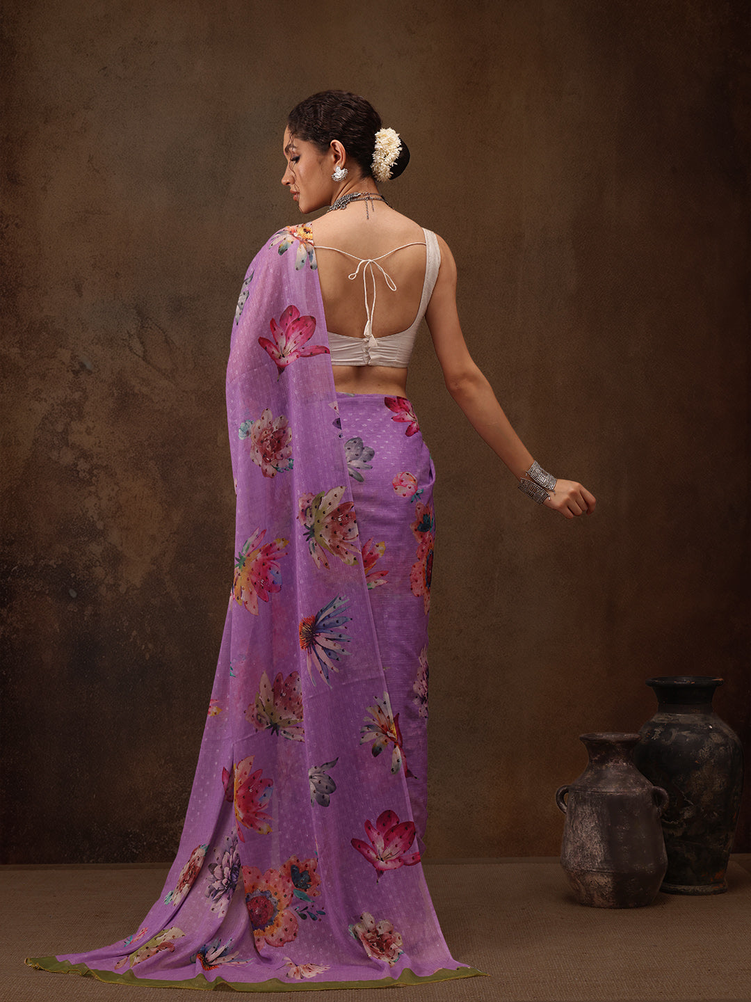 Chiffon Digital Print Floral Saree