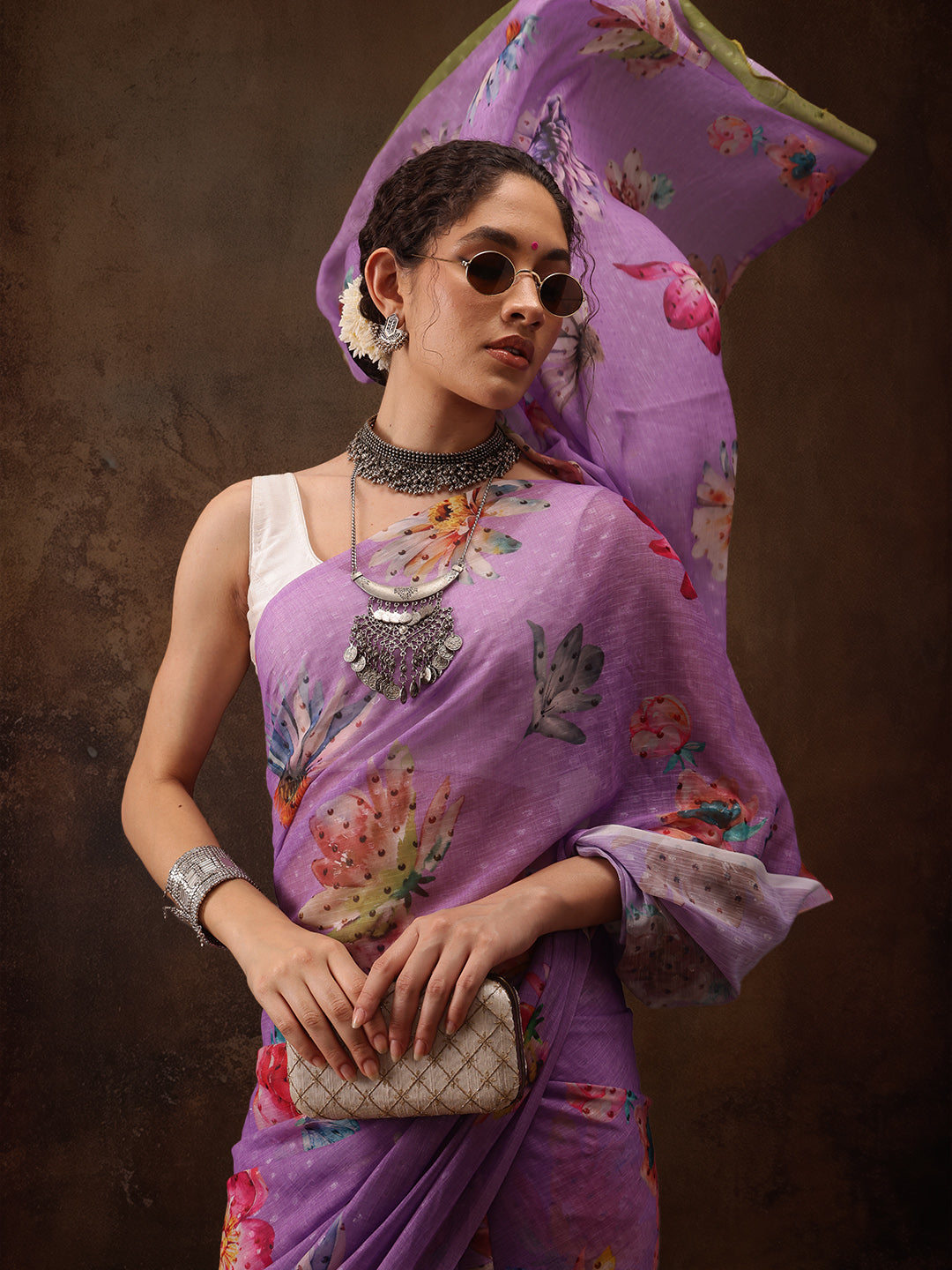 Chiffon Digital Print Floral Saree