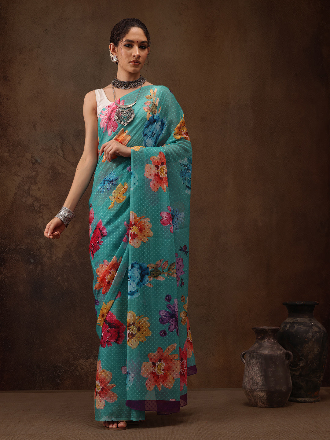 Chiffon Digital Print Floral Saree