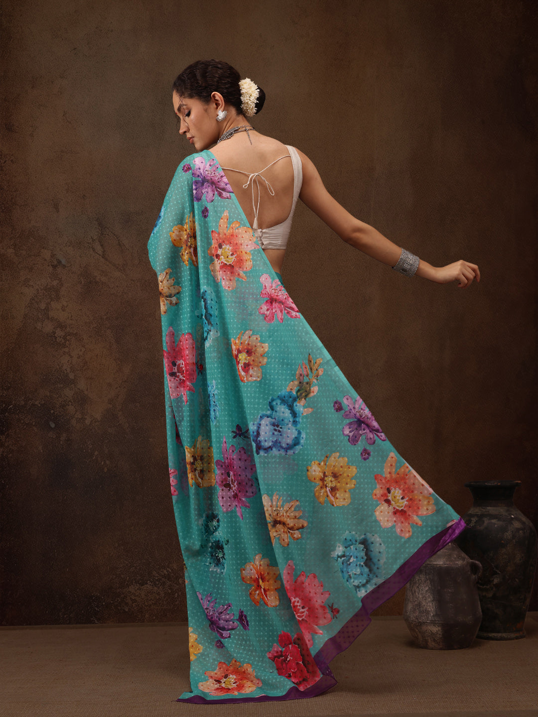 Chiffon Digital Print Floral Saree