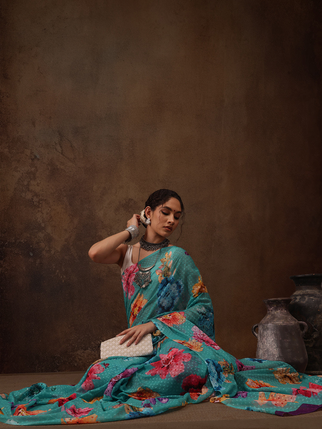 Chiffon Digital Print Floral Saree