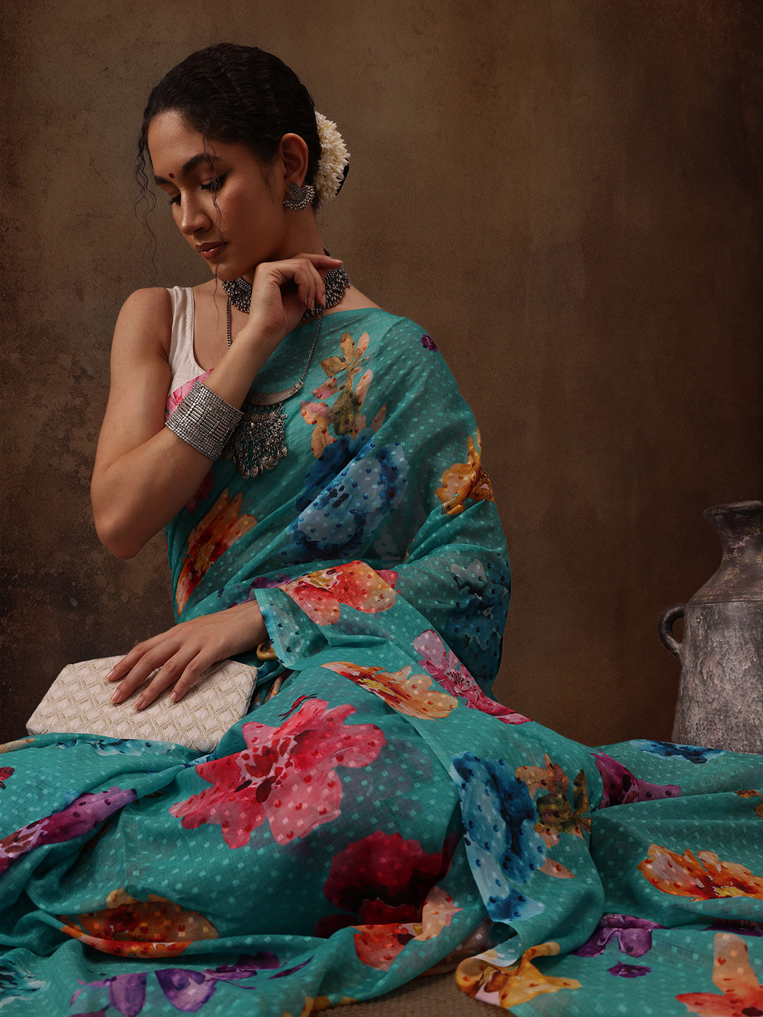 Chiffon Digital Print Floral Saree