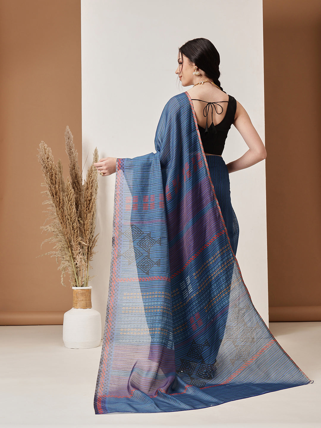 Digital Print Cotton Tissue Saree With Gold Zari Work