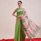 Digital Print Cotton Tissue Saree With Gold Zari Work