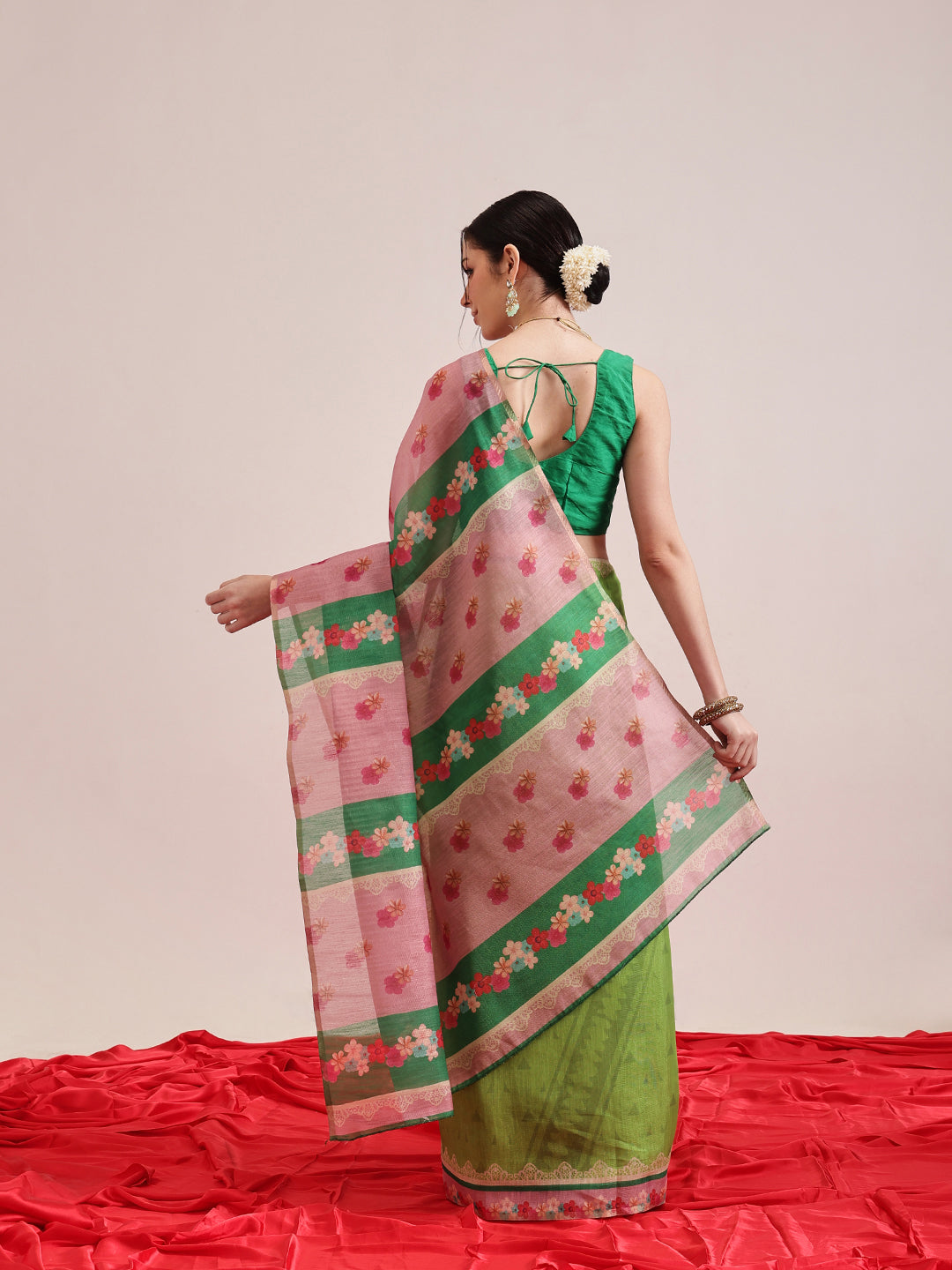 Digital Print Cotton Tissue Saree With Gold Zari Work