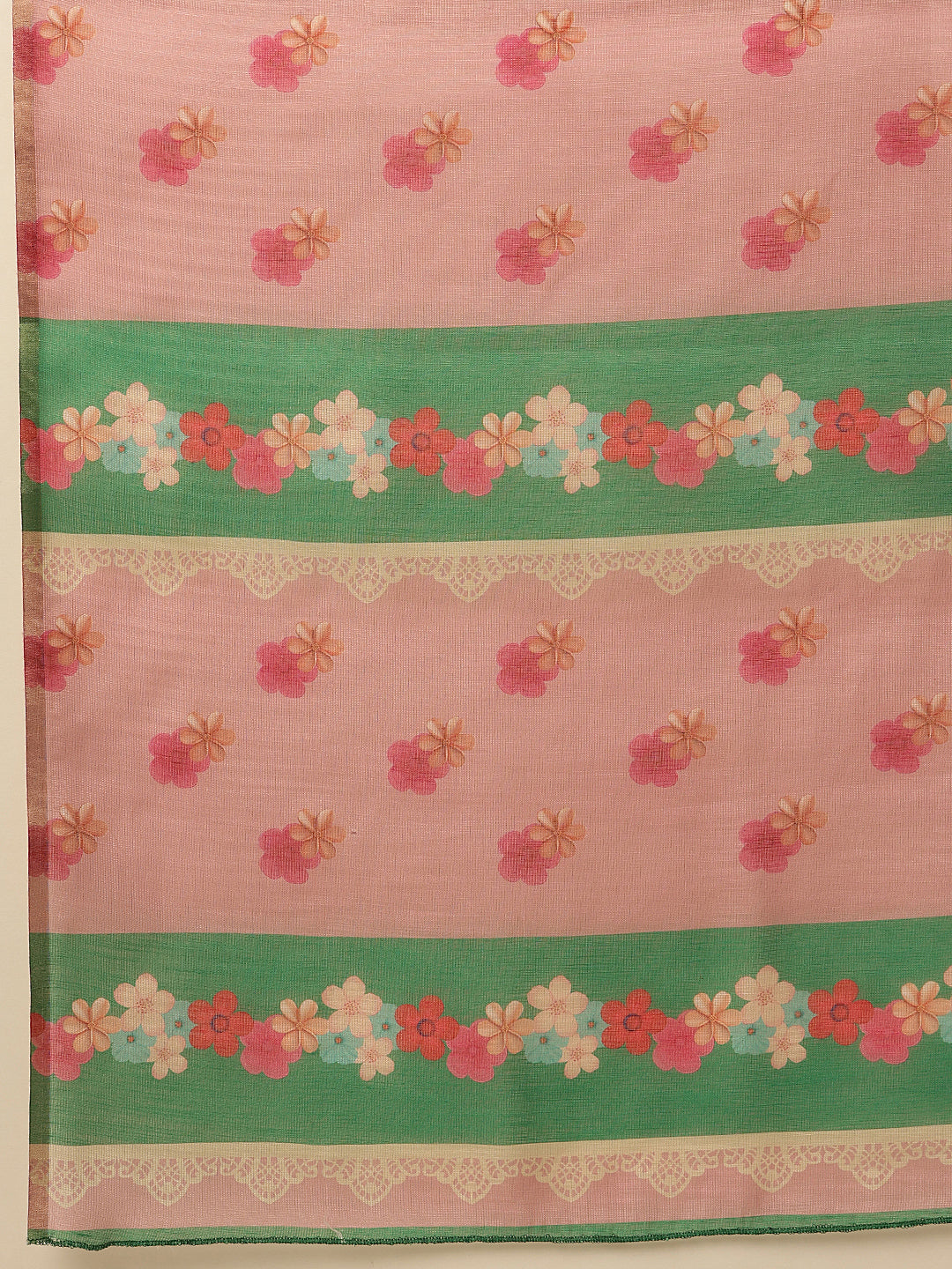 Digital Print Cotton Tissue Saree With Gold Zari Work