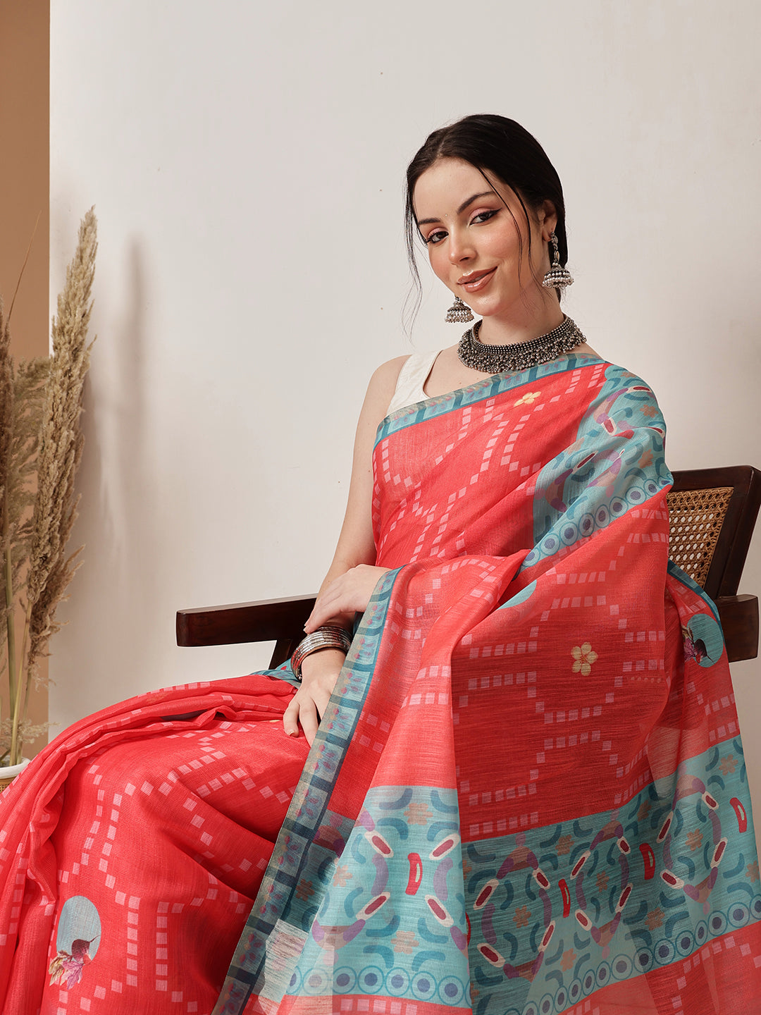 Fruits Printed Cotton Tissue Saree With Gold Zari Work