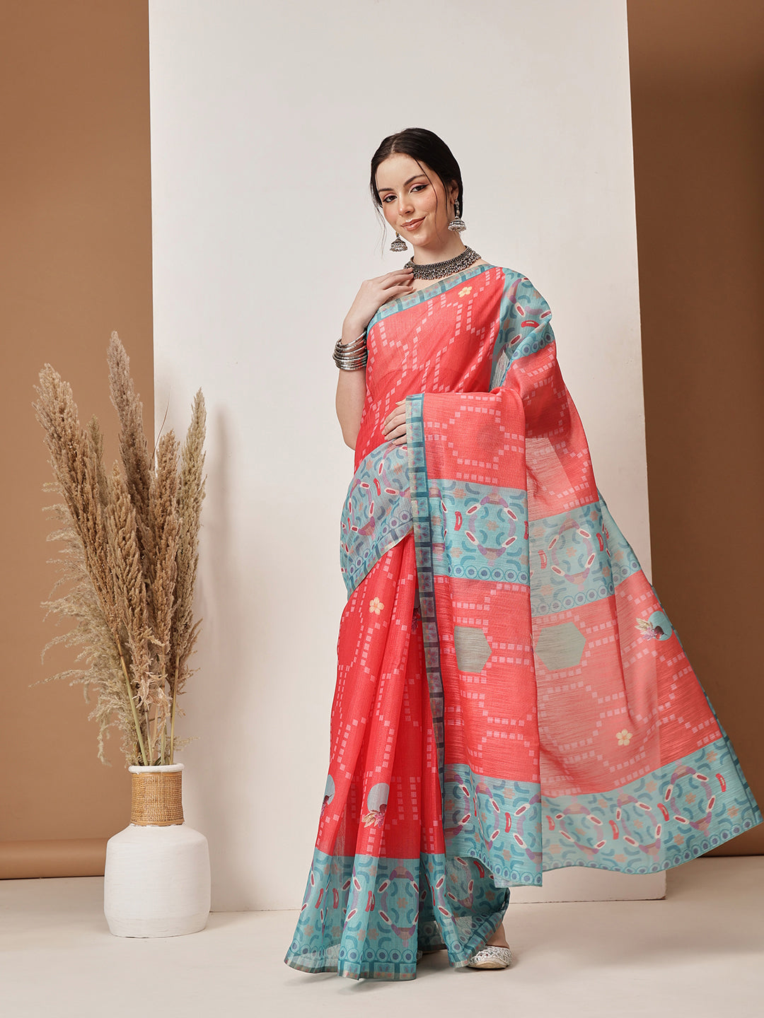 Fruits Printed Cotton Tissue Saree With Gold Zari Work