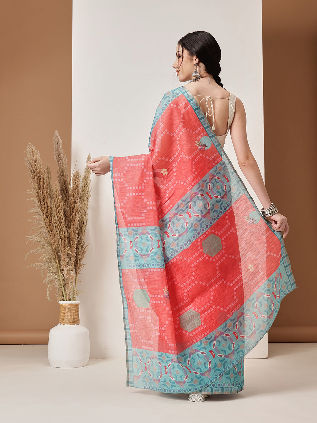Fruits Printed Cotton Tissue Saree With Gold Zari Work