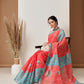 Fruits Printed Cotton Tissue Saree With Gold Zari Work