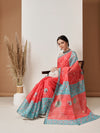 Fruits Printed Cotton Tissue Saree With Gold Zari Work