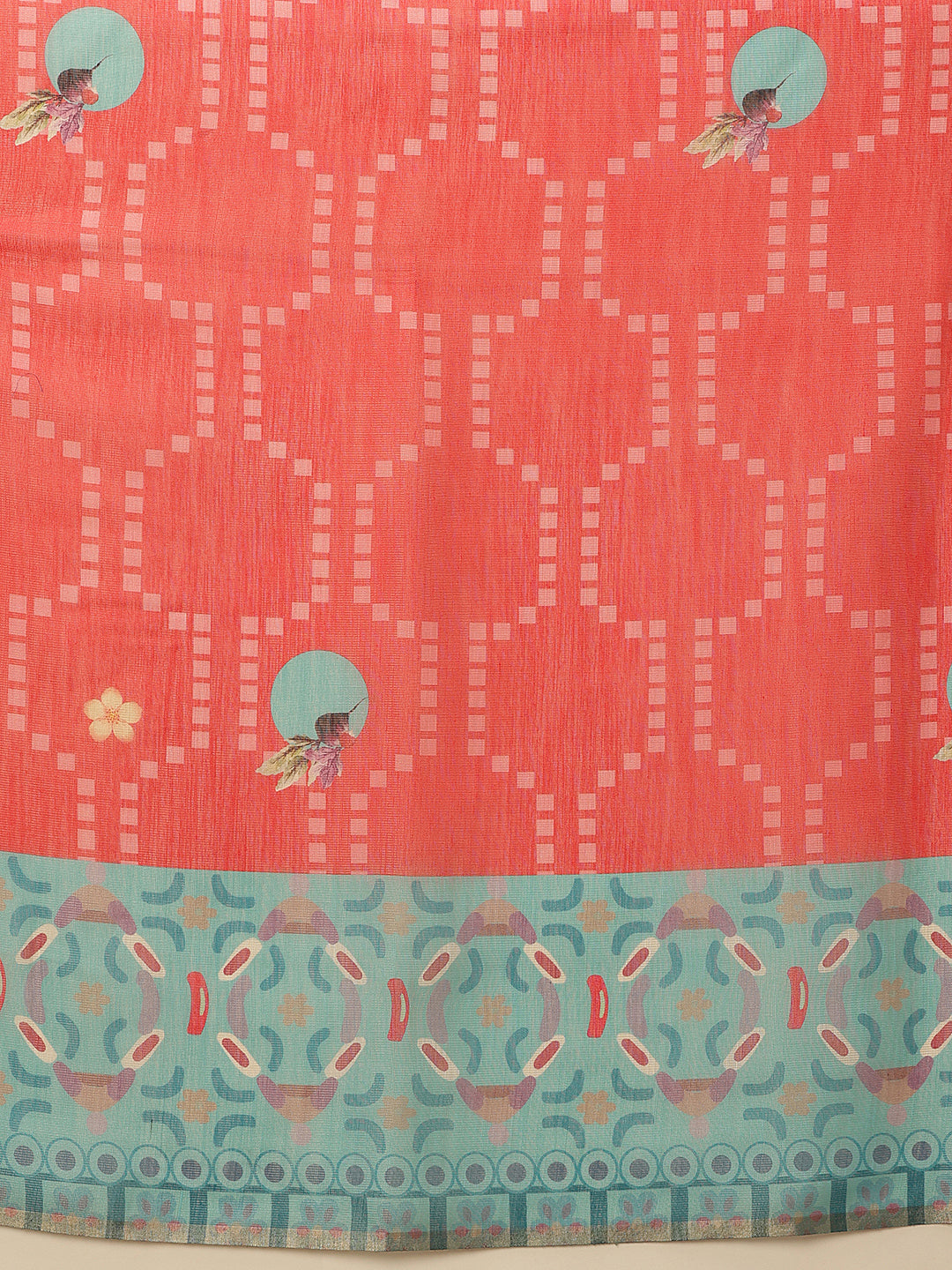 Fruits Printed Cotton Tissue Saree With Gold Zari Work